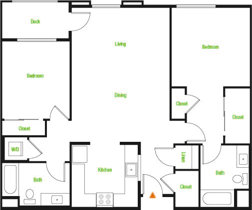 Floor plan for 2 beds, 2 baths, 1151 sqft
